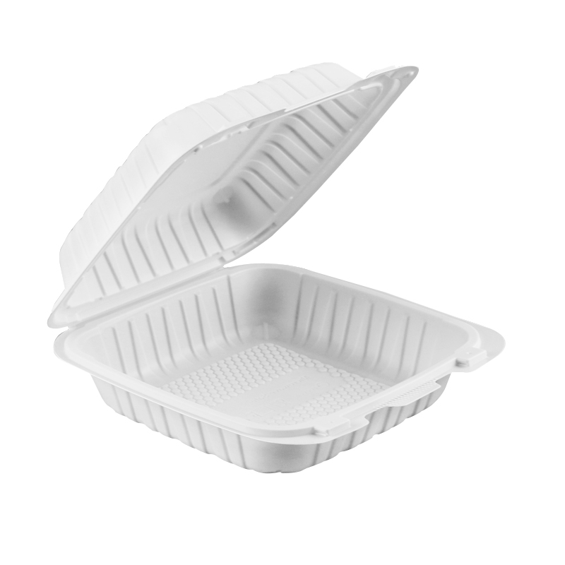 39oz.Mineral Filled PP White Hinge Container 8x8x2.8inches-150/case 883-1C