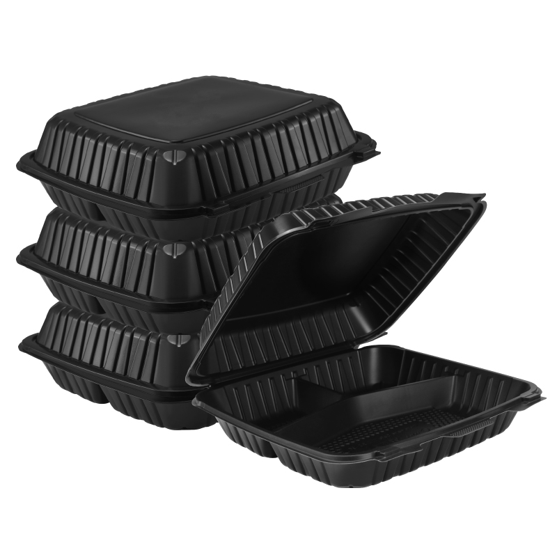 37oz.Mineral Filled PP Black Hinge Container 10.5x9.5x2.8inches-150/case 1009-3c