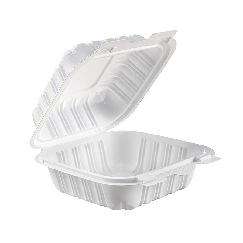 21oz.Mineral Filled PP White Hinge Container 6x6x3inches-250/case GZW601