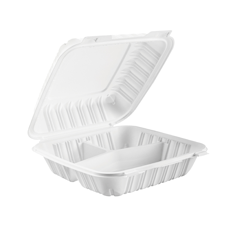 22oz.Mineral Filled PP White Hinge Container 8x8x3inches-150/case GZW83