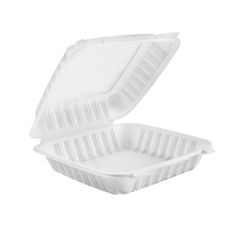 46oz.Mineral Filled PP White Hinge Container 9x9x3inches-150/case GZW91