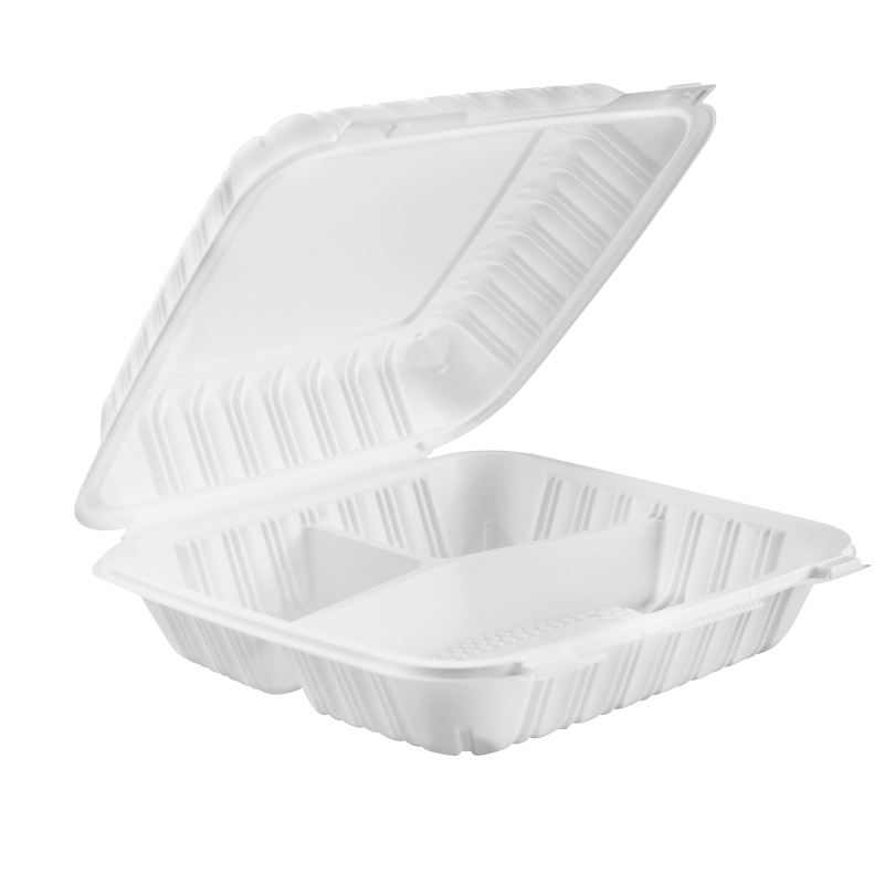 30oz.Mineral Filled PP White Hinge Container 9x9x3inches-150/case GZW93