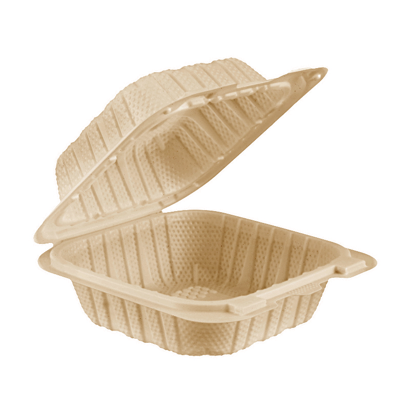 18oz.biodegradable Natural Hinge Container 6x6x3inches-250/case 663-1c