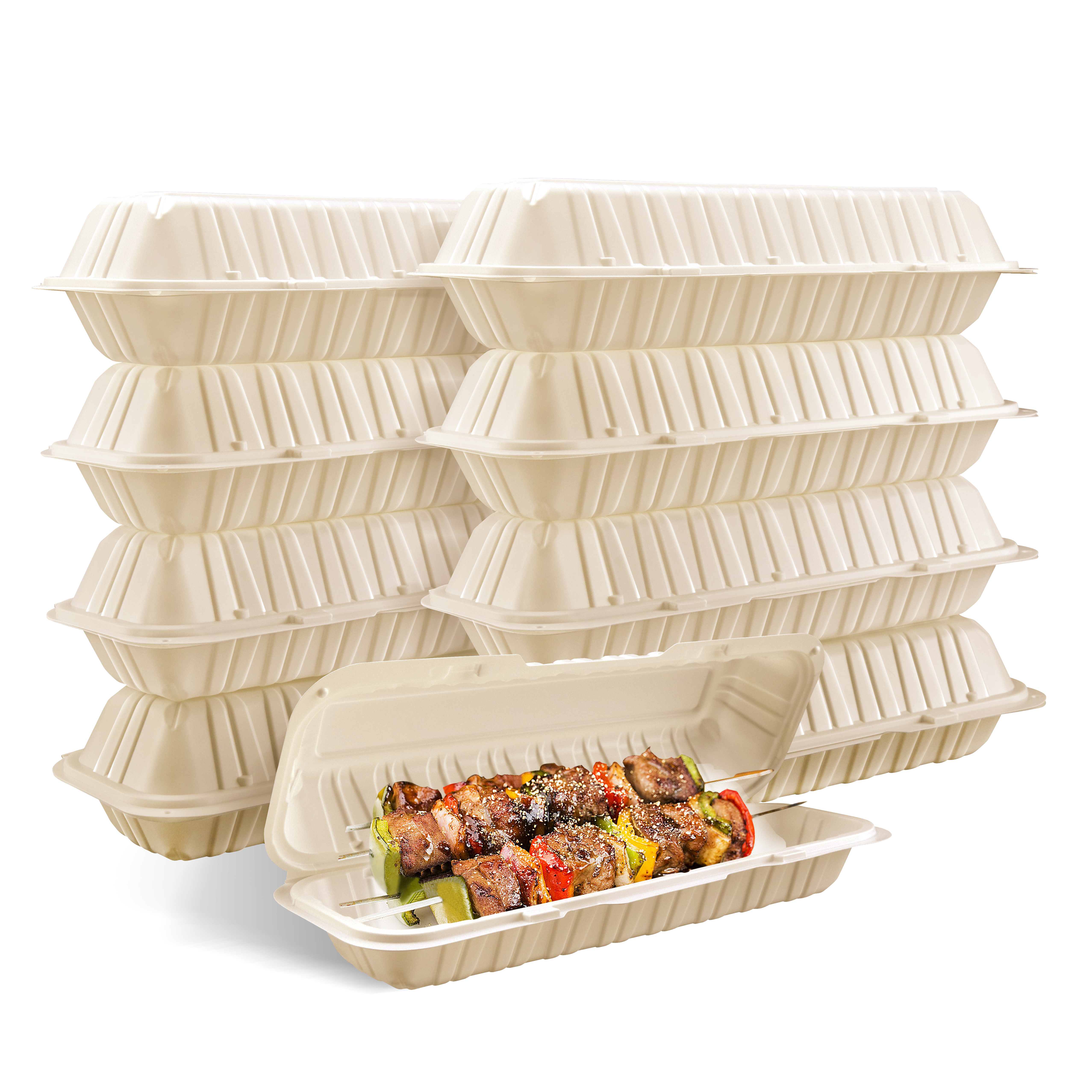 34oz.biodegradable Natural Hinge Container 13x5x3inches-150/case 1353