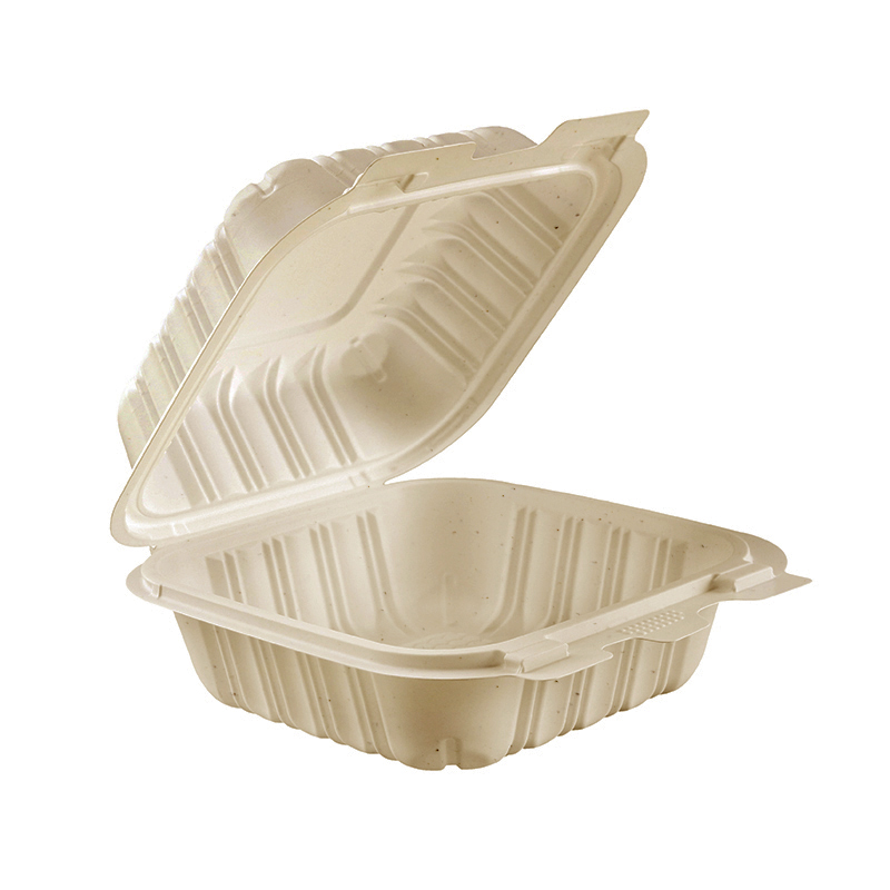 21oz.biodegradable Natural Hinge Container 6x6x3inches-250/case GZW61