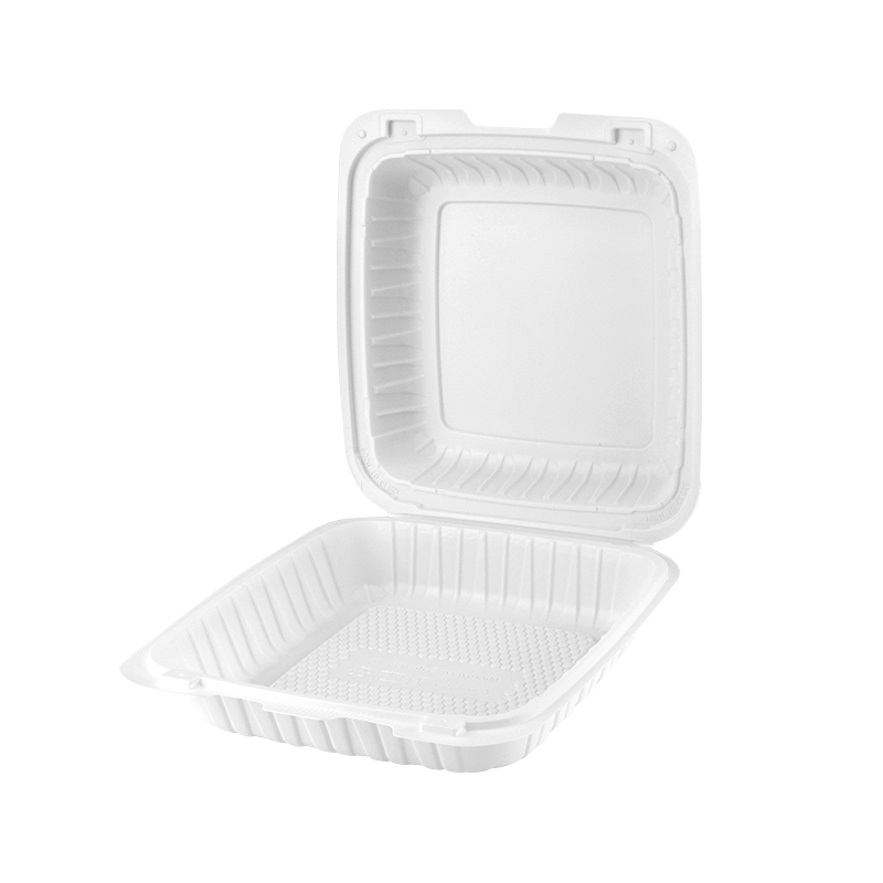 50oz.Mineral Filled PP White Hinge Container 9x9x2.8inches-150/case 901