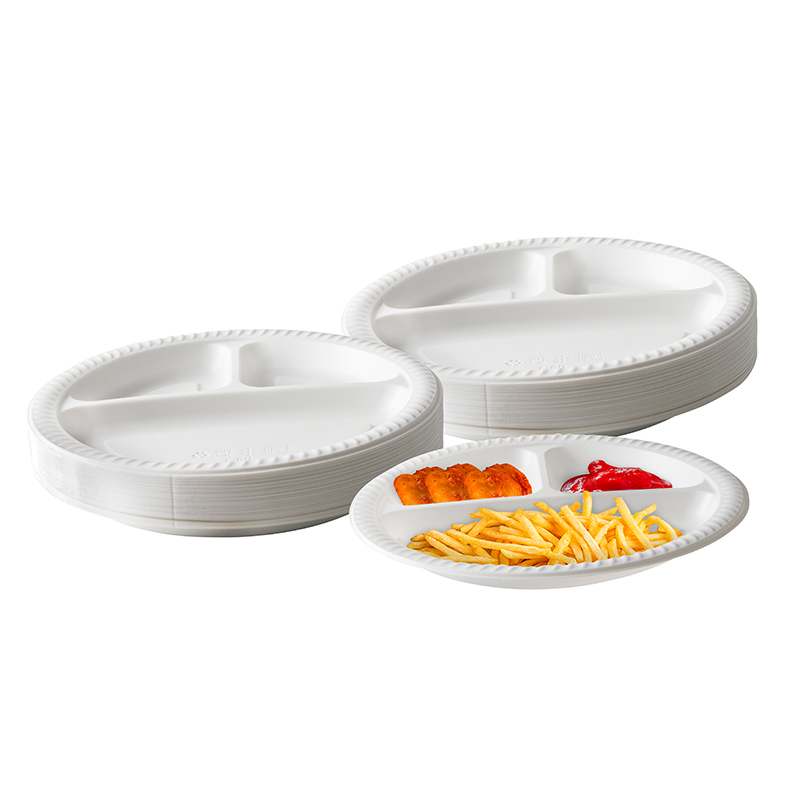 9 inch Round White Disposable 3 compartment MFPP Plate Eco-friendly