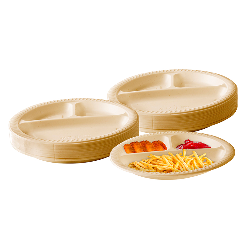 9 inch Round Natural biodegradable 3 compartment Plate Eco-friendly 