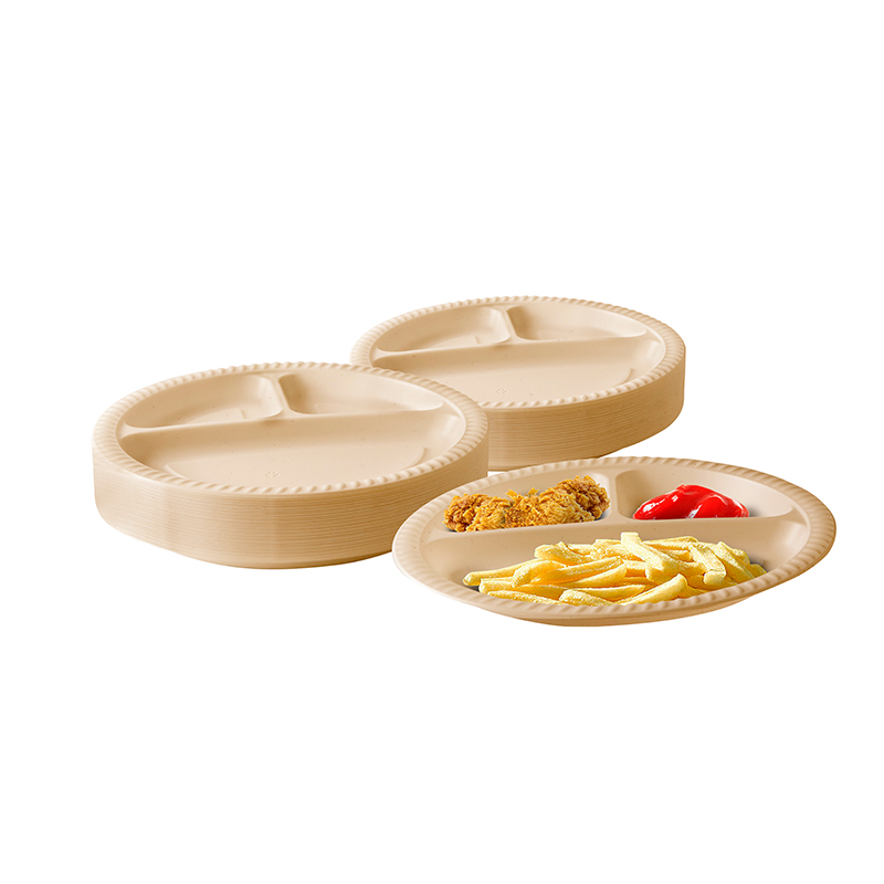 10.25 inch Round Natural biodegradable 3 compartment Plate Eco-friendly