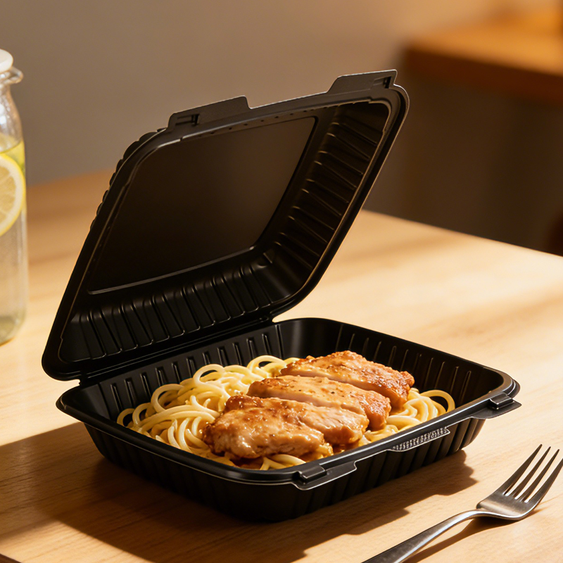 62oz.Mineral Filled PP Black Hinge Container