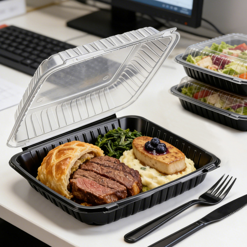 62oz Dual Color Hinged Lid Plastic Container